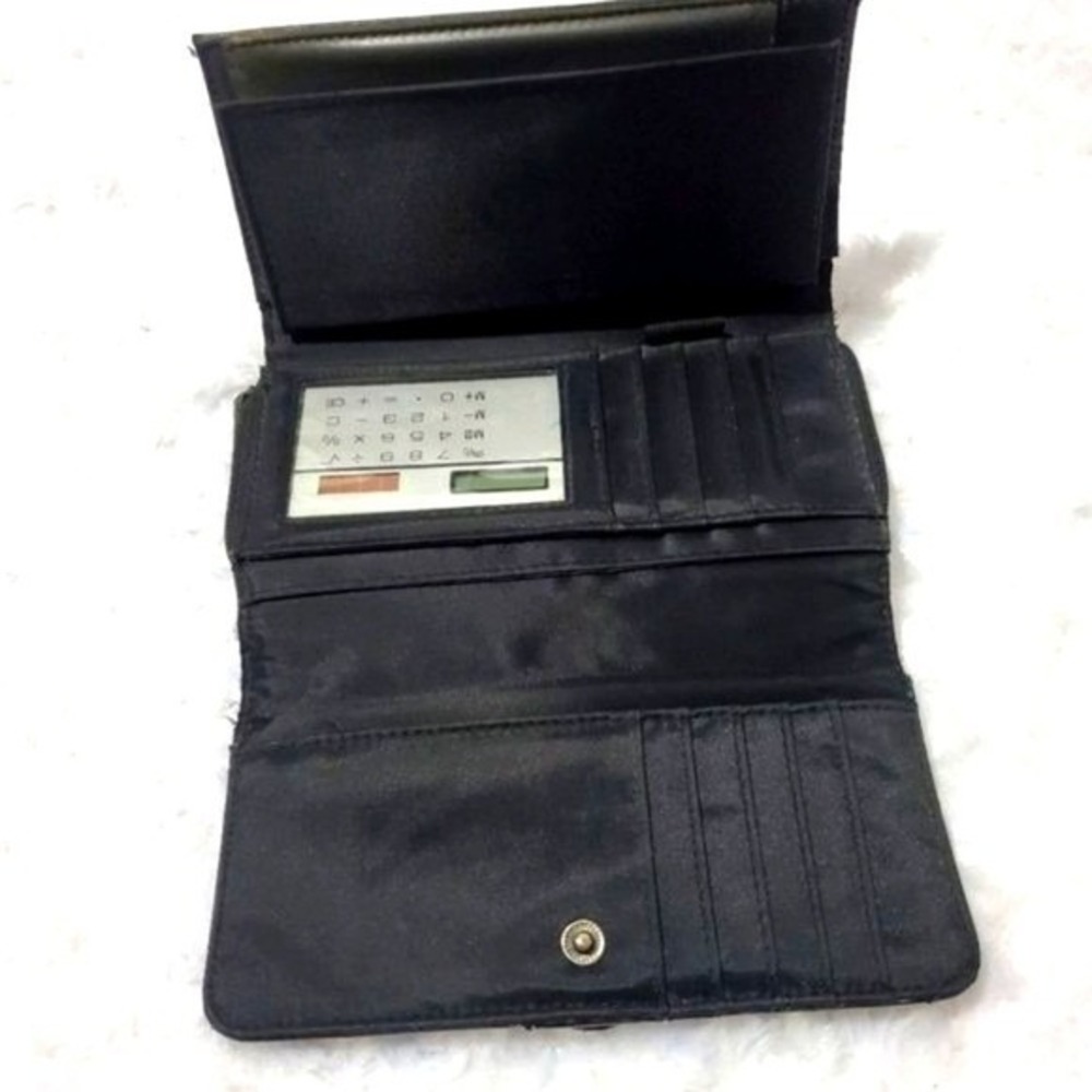 Vintage Calculator Wallet Black‎ Buckle Closure Checkbook Clutch Organizer